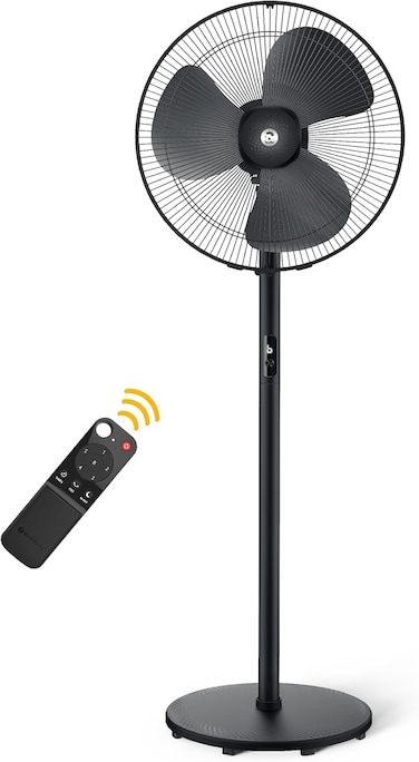 atomberg Renesa 400mm Pedestal Fan for Home   Silent BLDC Stand Fan   LED Display   6 Speeds   Remote with Oscillation, Timer, Sleep Midnight Black
