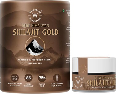 ويل بينغ نيوتريشن راتنج شيلاجيت الهيمالايا الذهبي النقي للقوة والقدرة على التحمل والأداء وتخفيف التوتر والحيوية، مع اشواغاندا والموسلي الأبيض وسووارنا بهاسما (ورق ذهب 24 قيراط)