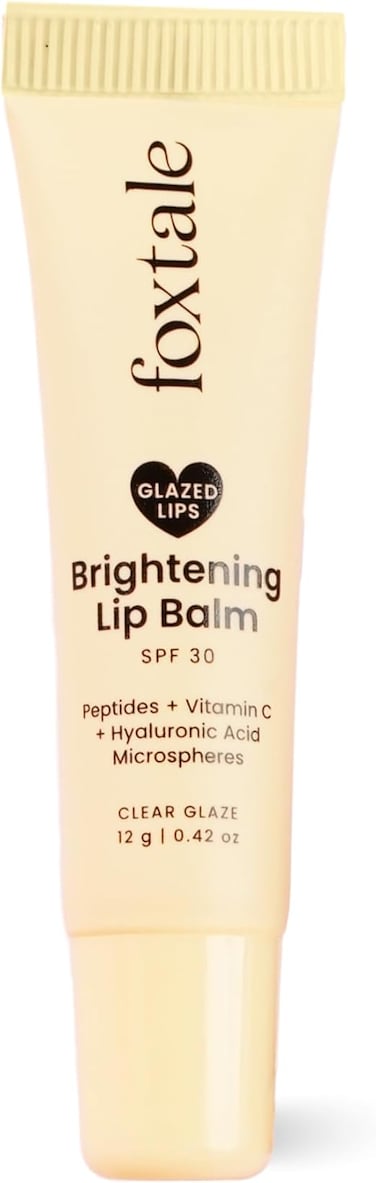 Foxtale SPF 30 Brightening Lip Balm for Dark Lips with Peptides &amp; Vitamin C Tinted Lip Balm - Clear Glaze 12gm