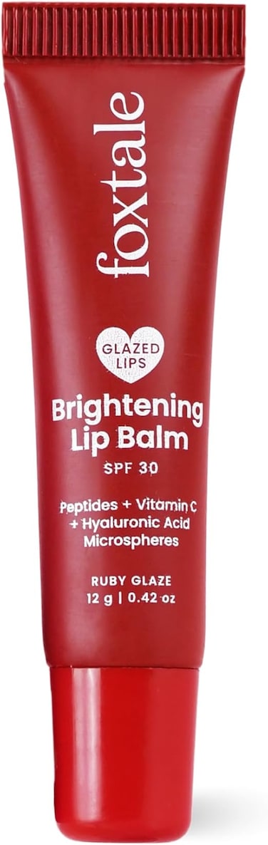 Foxtale SPF 30 Brightening Lip Balm for Dark Lips with Peptides &amp; Vitamin C Tinted Lip Balm - Ruby   Glaze 12gm