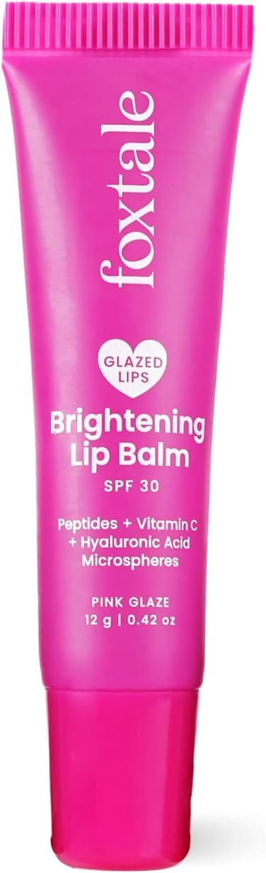Foxtale SPF 30 Brightening Lip Balm for Dark Lips with Peptides &amp; Vitamin C Tinted Lip Balm - Pink  Glaze 12gm