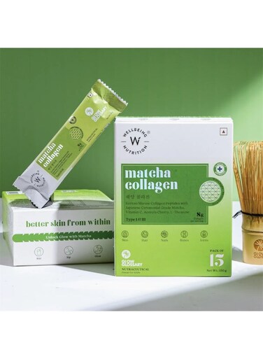 Wellbeing Nutrition Matcha Collagen 15 sachets, 8gms each sachet