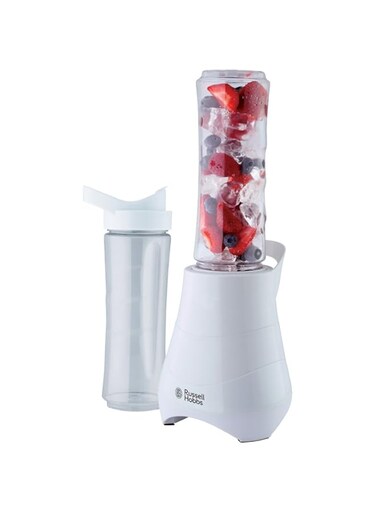Russell Hobbs (21350) Mix and Go Personal Blender - 300W, Ice Crushing, 2x 600ml BPA-Free Bottles, Auto Start, Non-Slip, Dishwasher Safe, White - 1-Year Warranty