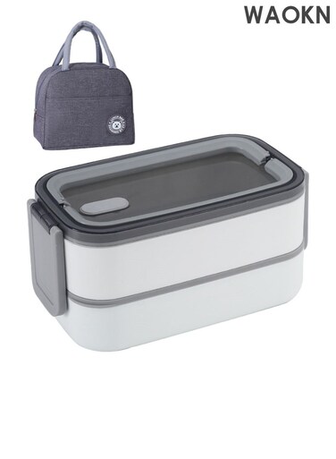 2-layer leak proof lunch box, large capacity lunch box with compartments and cutlery set, portable student separated lunch box container, can be used for microwave heating safe lunch box.