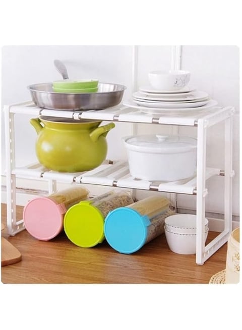 Dubai Gallery Double Layer Kitchen Storage Shelf White 70X26.5X38.5Cm