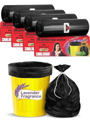 Premium OXO Biodegradable Garbage Bag with Tie, 120 Bags, 48x56 cm, Black, Heavy Duty Leak Proof Lavender Scented Trash Bags for Home and Office Use