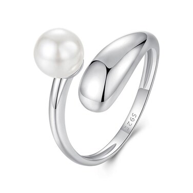 S925 Sterling Silver Pearl Open Adjustable Ring(BSR662-E)