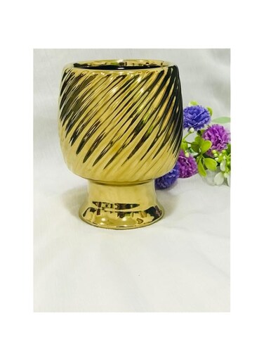Golden Vase-Ceramic Flower Vase &ndash; home decor-Simplistic Design for Contemporary Table Shelf Home Accents, Suitable for Living Room Centerpieces, Bedroom, Kitchen, and Office Desk (Golden).