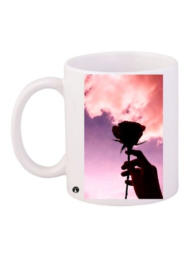 Rose Printed Coffee Mug White/Pink/Purple 11ounce