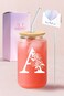 Birthday Gifts for Ladies, Monogrammed Initial Glass Cup Personalized Gifts for Women, 16oz Glass Cups with Lids and Straws, Iced Coffee Cup - Gifts for Birthday,A