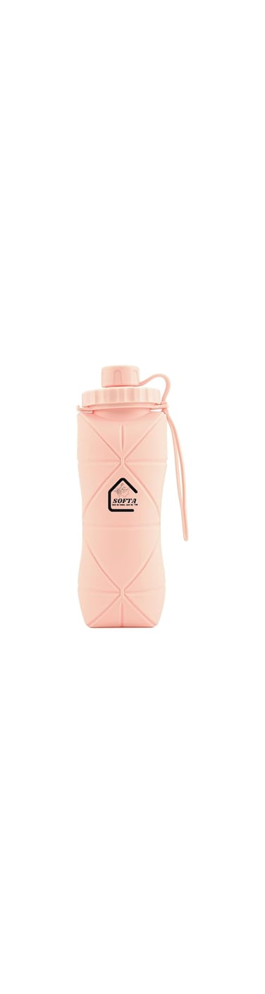 SOFTA Silicone Foldable Water Bottle, 600ml / 20oz, Pink, Fits in Pocket, Temperature Resistant -50&deg;C to 200&deg;C, Save 80% of Your Space, Ideal for Travel, School, Work, Sports, Camping - .
