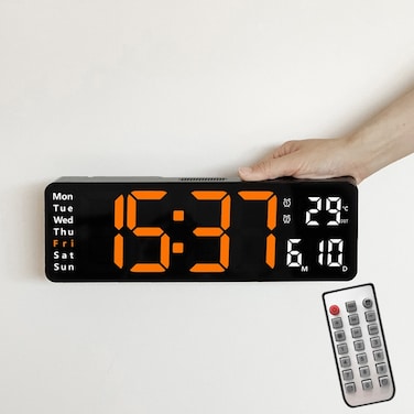 6629 13 Inch Multifunctional LED Living Room Large Screen Wall Clock - Black Shell Orange Light