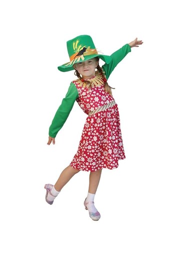 Mad Toys Scarecrow Girl Book Week and World Book Day Child Roleplay Theme Party Costumes, Girls Dress with Hat 9-10 Years