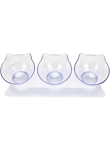 Cryfokt Raised Cat Food Bowls, Tilted Elevated Cat Bowl, Anti Vomiting 3 Bowls Transparent Pet Food Water Feeder Bowl with Raised Stand, Detachable Cat Feeder for Indoor Cats or Small Dogs