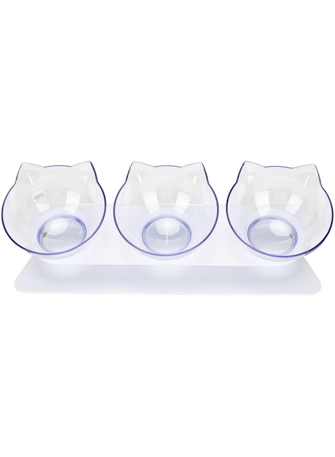 Cryfokt Raised Cat Food Bowls, Tilted Elevated Cat Bowl, Anti Vomiting 3 Bowls Transparent Pet Food Water Feeder Bowl with Raised Stand, Detachable Cat Feeder for Indoor Cats or Small Dogs