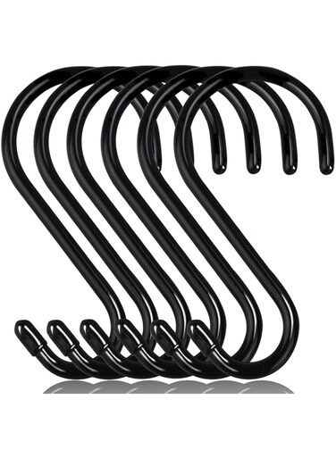 DINGEE 6 Inch Heavy Duty S Hooks, Large S Hooks for Hanging Plants, Vinyl Coated S Hooks 6 Pack Sturdy Non Slip Black S Hooks for Hanging Closet,Bird Feeders,Kitchen,Large Object,Garden Tools