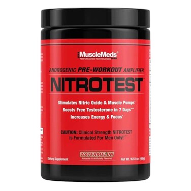 MuscleMeds Nitrotest Pre-Workout Supplement Drink, Boost Nitric Oxide, Watermelon, 30 Servings, 1.03 Pound, 1 Count