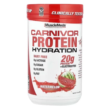 MuscleMeds Carnivor Protein Hydration Drink Powder 20g Refreshing Protein Isolate Lactose Free, Sugar Free, Electrolytes, Muscle Building, Recovery, Halal Certified 20 Serve (496 Gram, Watermelon)