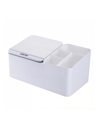 New Touchless Motion Automatic Storage Bin, Desktop And Beside Organision Bin For Cosmetic Makeup, Office Supple, Vanity Table, Tissue Box, Jewery, Multifunctional Electronics (White)