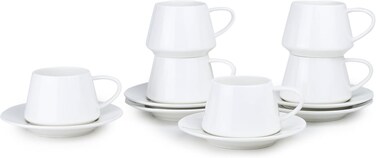 Elegant Porcelain Cup &amp; Saucer Set &acirc;&euro;&ldquo; 6 Cups &amp; 6 Saucers (12-Piece)   180 ml White Tea &amp; Coffee Set for Everyday &amp; Formal Dining
