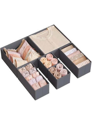 SONGMICS Drawer Organizers, Dresser Dividers, Set of 6 Set of 6 Grey URDZ06