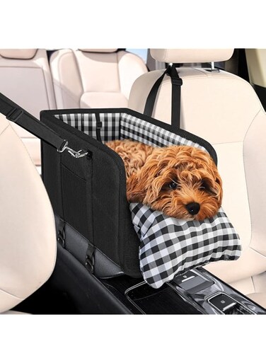 HomeChi Console Dog Car Seat, Pet Booster Seat for Car with Safety Belt and Soft Cushions, Anti-Collapse Center Console Dog Car Seat with Detachable Support Portable Dog Carriers for Small Dogs