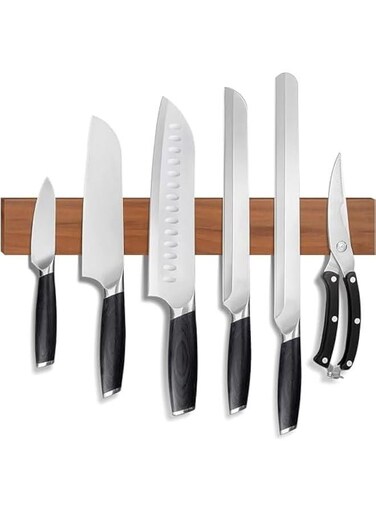 Acacia wood Magnetic Knife Holder for Wall   16 Inch   Upgraded Version   Professional Wooden Magnetic Knife Strip - Space-Saving Knife Rack/Knife Bar With Powerful Magnetic Pull Force