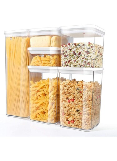 Airtight Food Storage Containers Set with Lock Lids, Set of 6, Pantry Organization Plastic Storage Jar Storage Tank for Cereal,Coffee,Sugar
