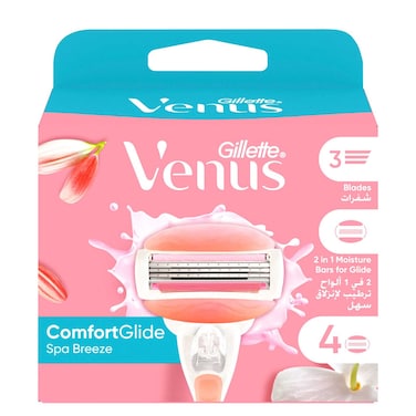 Gillette Venus Comfortglide Spa Breeze WoMen's Razor Blade Refills Pink 4 PCS