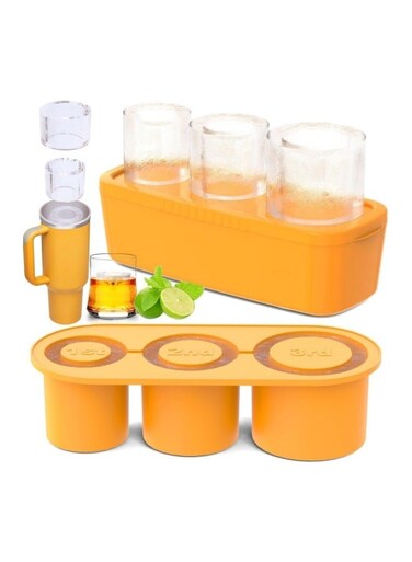 Ice Cube Tray for Tumbler Cup,3 Pcs Silicone Cylinder Ice Mold with Lid and Bin for Freezer,for Chilling Drink,Juice,Whiskey,Cocktail,Coffee,Easy Fill and Release Ice Maker,Summer Gifts (Yellow)