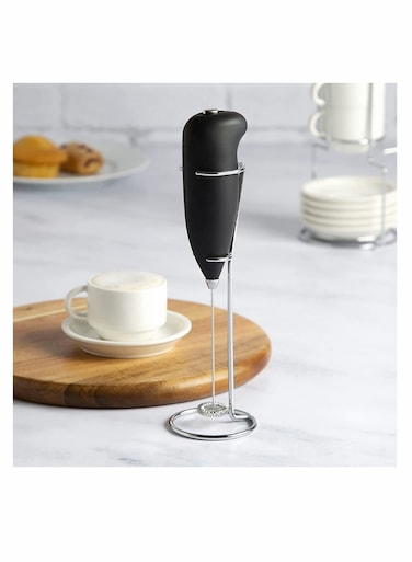 Milk Frother With Stand, Handheld Egg Mixer Whisk, Milk Foamer Frother, Mini Blender for Coffee, Coffee, Frappe, Latte, Matcha, Budget - Black