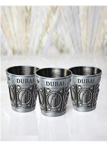 Souq Souvenir Decoration Premium Metal Short Glass Antique Polish 3pcs