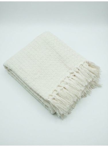 130 x 160 cm Pure Cotton Throw White Blanket For Sofa And Bed, Decorative Boho Woven Fringe Tassel Bedspread Cozy Lightweight Warm 400 GSM