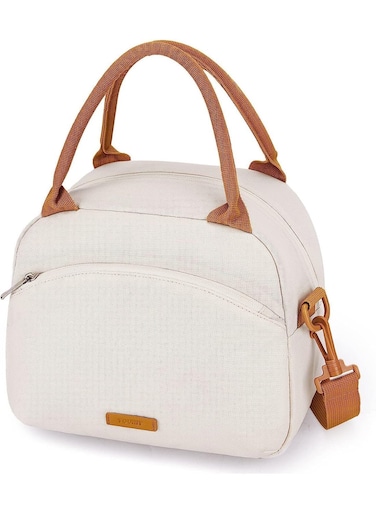 Lunch Bag Insulated Lunch Box Cute Lunch Bags Reusable Freezable Tote Lunch Bag Organizer with Adjustable Shoulder Strap for Women Men Adult, Work, Picnic, Beige