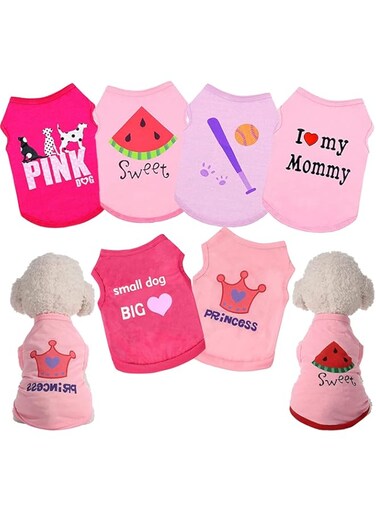 TOMVAES 6 Pack Puppy Clothes,Pet T Shirt,Dog Shirt Puppy Sweatshirt Pet Sleeveless Vest Girl Dog Clothes Doggy Female Apparel for Small to Medium Dogs Puppy Cat (S)