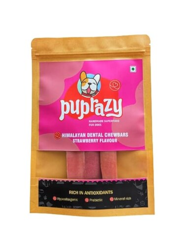 Puprazy Yak Cheese Himalayan Dog Chew Bars- Real Strawberry  Antioxidant bone (S(Set of 3))