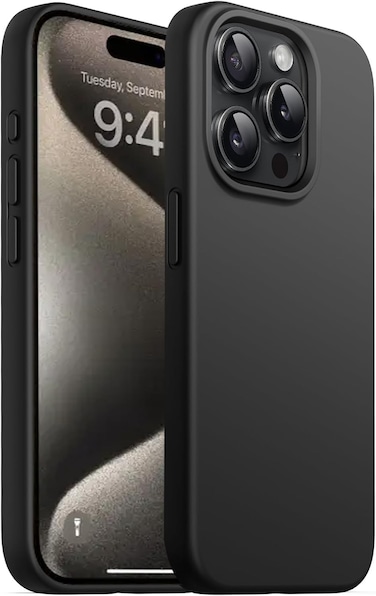 Muzz iPhone 15 Pro Max Case 6.7 Inch, Slim Liquid Silicone 3 Layers Full Covered Soft Gel Rubber Phone Case Protective Cover, Black (iPhone 15 Pro Max)