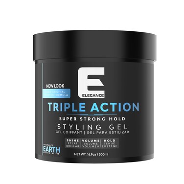Elegance E-Series Earth Triple Action Styling Gel 500ml - Super Strong Hold, Volumizing, Flake-Free with Long-Lasting Shine and Refreshing Fragrance