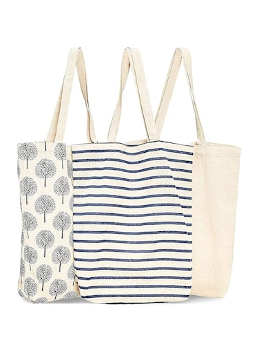 Reusable Tote Bags, Cotton Canvas Cloth for Grocery, Shopping (3 Designs, 15 * 11 inches)