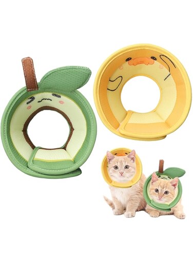 NALACAL 2 Pcs Small Cat Cone Collar Soft, Adjustable Cat Recovery Collar Cute Elizabethan E-Collar to Stop Licking Anti-Bite Neck Cone for Cats Kittens Small Dogs After Surgery,Duck &amp; Avocado,S