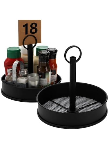AVLA 2 Pack Steel Condiment Caddy, Rust-Resistant Seasoning Sauce Holder, Metal Storage Rack Basket with Display Handle, Table Caddies Collection for Restaurants &amp; Homes, Picnics, Outdoor Grills
