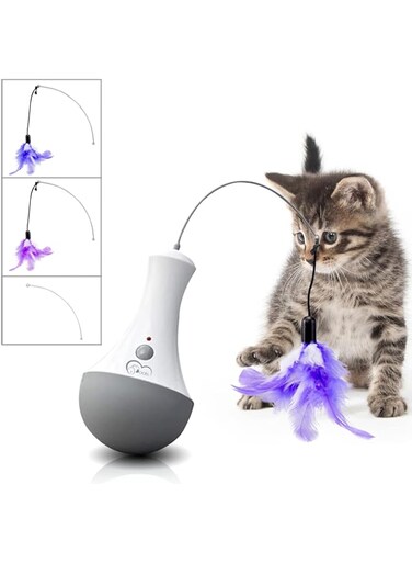 DOEL Interactive Cat Toys for Indoor Pet, Automatic Exercise Toys with Feather, Electronic Tumbler Catching Toys for Kitten, Battery Powered, Wobble Toy as Cat Gifts