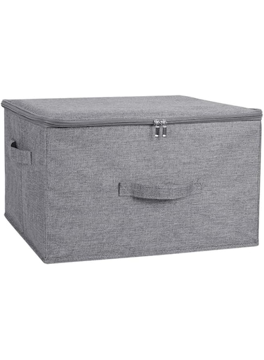 ANMINY Storage Bins with Zipper Lid Storage Boxes with Handles PP Plastic Board Foldable Lidded Cotton Linen Fabric Home Cubes Baskets Closet Clothes Organizer Containers - Gray, Extra Large Size