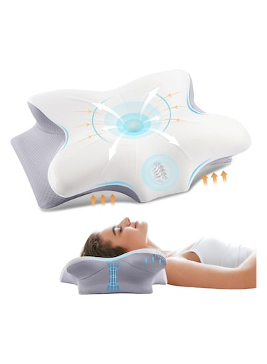 Home Cervical Neck Pillow - Memory Foam Pillow for Neck Support and Pain Relief Ergonomic Contour Pillow for Side Back and Stomach Sleepers Soft and Cooling Ice Silk Washable Pillowcase