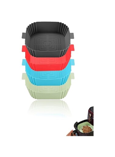 Sweet seven Reusable Silicone Air Fryer Liners - Set of 4 Square Liners for Safe Cooking in Air Fryers. Replace Parchment Paper. Perfect for Baking and Roasting.