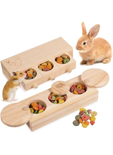 HCHANGEN Wooden Interactive Rabbit Foraging Toys - Treat Dispenser for Small Animal Funny, Suitablefor Bunny, Chinchillas, Gerbils, Hamsters, Guinea Pig (Set of 2)