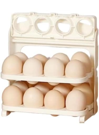 Folding Egg Rack, 24 Grid Egg Storage Holder, 3 Layer Foldable Egg Organizer White