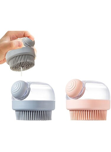 Dog Cat Bath Brush, Soft Silicone Bubble Brush for Dogs Cats, Dog Shampoo Brush, Pet Shampoo Scrubber Shower Pet Grooming Soothe Massage Brush, 2PCS, Pink+Grey