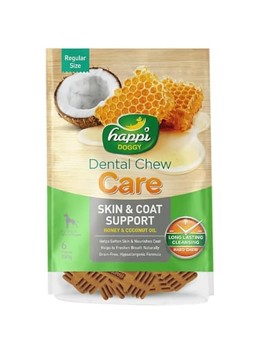 Happi Doggy Dental Chew Care-Skin &amp; Coat Support-4" (6 Pieces)-150g