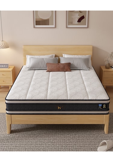 مرتبة هوم مارت ذات جيب زنبركي هجين قابل للانعكاس مقاس واحد مقاس 30 سم مع رغوة ميموري فوم جل باردة ، عزل حركة متقدم وتخفيف الضغط - دعم متوسط الثبات للنوم المريح (سوبر كينج: 200 × 200)